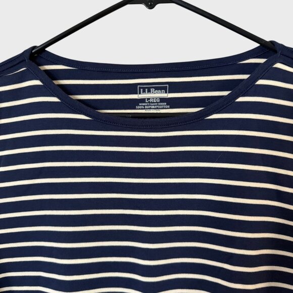 LL Bean Striped Pima Cotton Long-Sleeve Boatneck Top Blue & White Women's Large - Picture 5 of 10